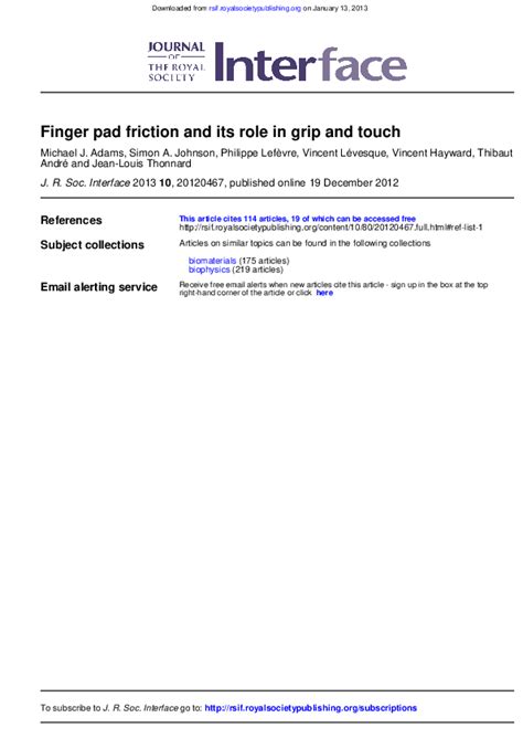 Finger pad friction and its role in grip and touch 